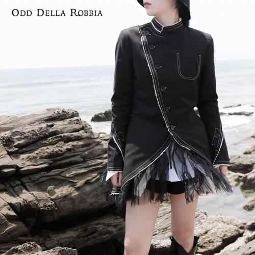 OddDellaRobbia Autumn Winter Fashion Personality Stitching Multi-Veil Slanted Single-Breasted Blouse Mid-Length Suit Jacket 1598