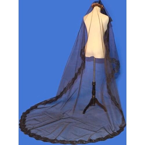 One-Layer Black Bride Veil Long Wedding Vail Appliqued Lace Edge Veil Wedding Velo De Novia Largo 3m Veils Bridal