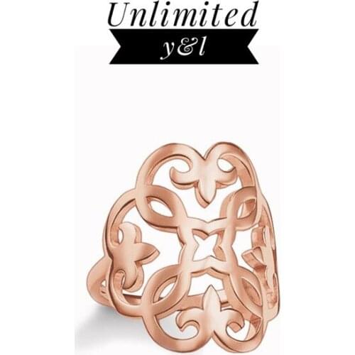 Flower Ornament Open Rings Romantic Style Hollow Out Rose Gold Color Fashion Jewelry for Women Gifts