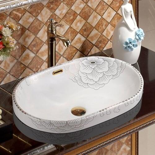 Undercounter Oval peony Bathroom ceramic sinks china wash basin Ceramic Counter Top Wash Basin Bathroom Sinks washroom sinks