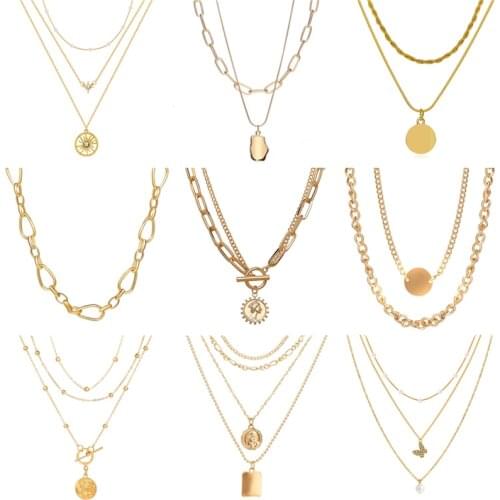 New Trendy Punk Thick Chain Geometric Necklace Women Gold Color Multilayer Choker Necklace Female Party Fashion Jewelry 2021