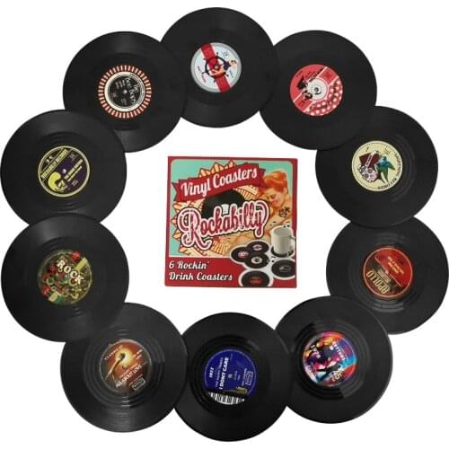 4/6 Pcs Colorful Coaster Retro Vinyl Record Disk Coasters For Drinks With Gift Box Funny CD Cup Mats Kitchen Accessories Tools