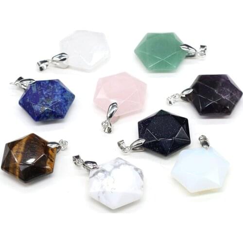 Natural Stone Pendants Exquisite Polygonal Crystal Agates Amethysts Opal Jades Charms for Jewelry Making Necklace Bracelet Gift