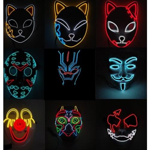 Glowing Movie Characters EL Wire Mask Cosplay Jason Voorhees V Hacker Black Panther Luminous LED Mask For Halloween Decoration