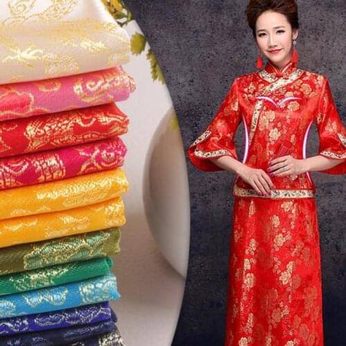 1 Meter Chinese Charmeuse Silk Fabric Pink Embroidered Texitle For Dress Blouse Cheongsam Tops Cloth Rose Black Red Blue Tissu