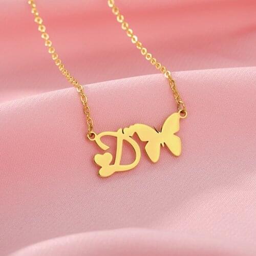 Trendy New Letter and Butterfly Necklace Stainless Steel Pendant Classic O-Chain For Women Best-Selling Charm Jewelry 2020 Gifts
