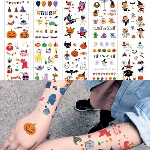 Random 10 Sheets/set Kids Cartoon Halloween Temporary Tattoo Sticker Funny Pattern Waterproof Tattoo Toys for Childrens Gift