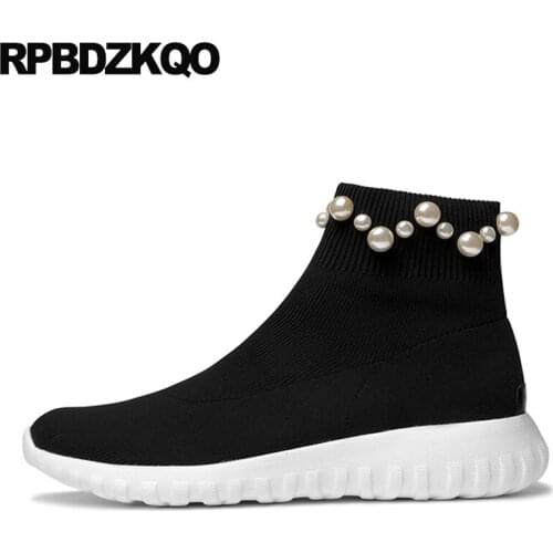 Pearl Ankle Black Stretch Designer Shoes Women Luxury 2017 Boots Sock Flat Autumn Knit Sneakers Slip On Muffin Platform Casual
