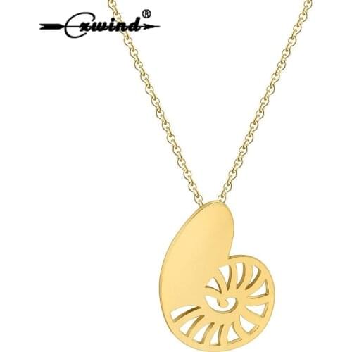 Cxwind Fashion Chain Lovely Shell of Turbo Necklace Pendant Design Whistle Shape Necklaces for Women Stainless Steel Jewelry
