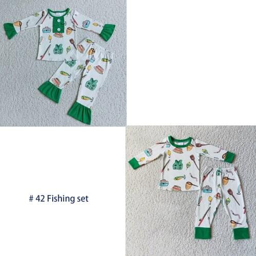 Hot Sale Sibling Pajamas Designer Baby Boys and Girls Fishing Gear Rod Sleep Wear Long Sleeve Set Boutique Outfits Nightclothes