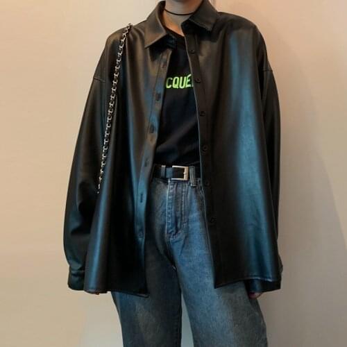 Spring Casual Women Pu Leather Jacket Turn Down Solid Faux Leather Coat for Female Plus Size Single Breasted Streetwear Jacket