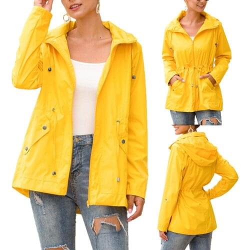 Women Waterproof Tight Waist Zip Hooded Jacket Outdoor Sport Climbing Hiking Coat Ladies solid color winter windproof warm coat