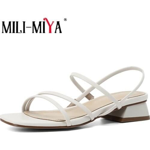 MILI-MIYA New Fashion Open Toe Women Gladiator Sandals Sexy Block High Heels Lady Buckle Summer Leisure Rome Style Shoes White