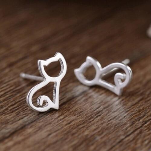 925 Sterling Silver Cute Cat Earrings For Women Girl Lovely Stud Earrings Fashion Jewelry