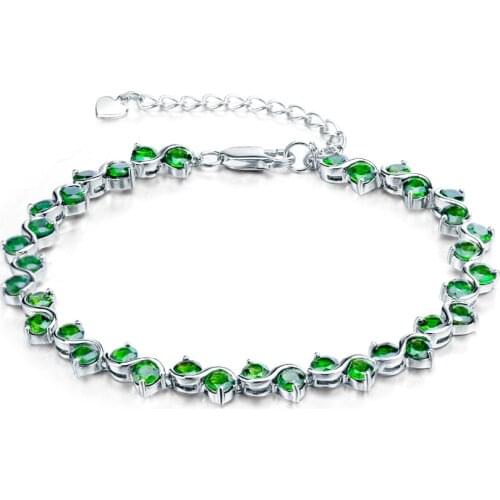 GEMS BALLET 11.7Ct Natural Chrome Diopside Gemstone Bracelet 925 Sterling Silver Chain Link Bracelets For Women Fine Jewelry