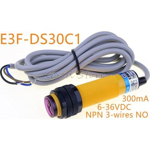 1pcs E3F-DS30C1 300mA 0.5K HZ NPN Connections Counter Adjustable Infrared Proximity Switch Photoelectric Detect Sensor