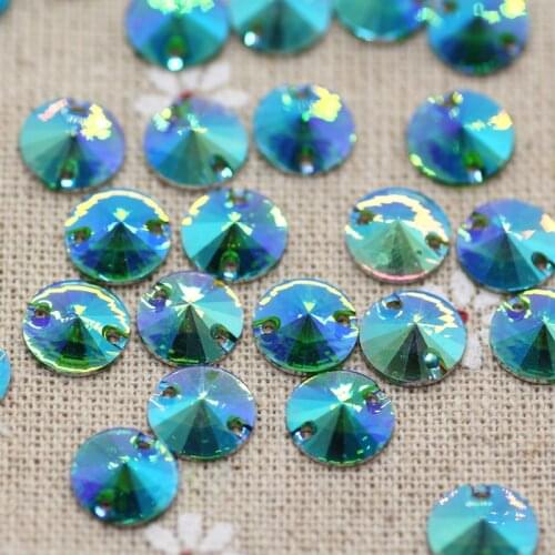 10mm 50pcs Green AB Sew on Rhinestones Round Shape For DIY dance Clothing Party Stage Dress Bags Decoration Rhinestone
