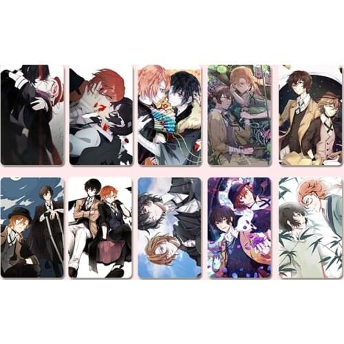 10 PCS Anime Stray Dogs Dazai Osamu Nakahara Chuya Cosplay Props Gifts Favors Souvenir PVC Bus Bank Access Control Card Stickers
