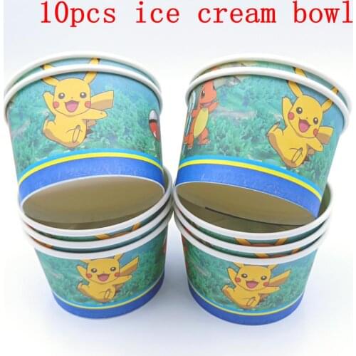 10pcs/lot Pokemones Theme Ice Cream Cups Baby Shower Party Supplies Pokemones Ice Cream Bowl Kids Birthday Party Decoration