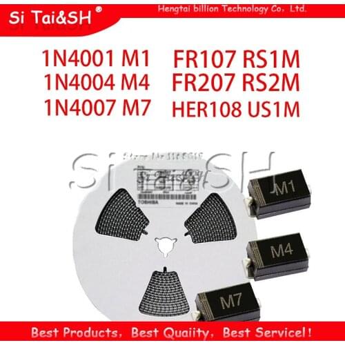 100PCS SMA Rectifier diode 1N4001 M1 1N4004 M4 1N4007 M7 FR107 RS1M FR207 RS2M HER108 US1M SF18 ES1J SF14 ES1D DO-214AC