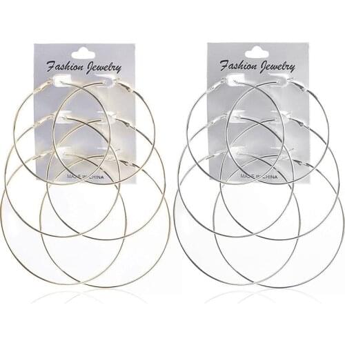 3 Pairs/set Oversized Huge Hoop Earrings for Women Exaggerated Sexy Smooth Big Circle Earing Creole Party Gift Golden Earrings