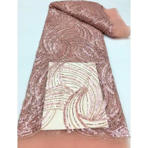5yards/pc) High quality beads and sequins embroidered French net lace 2021 newest African tulle lace for party dress FSS440