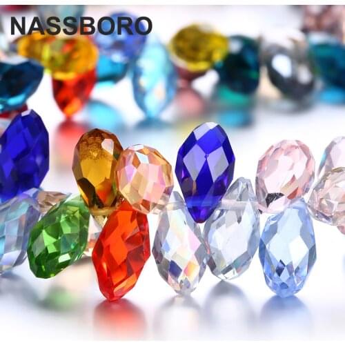 6x12MM Oval Faceted Czech Crystal Beads With Hole Shiny Briolette Teardrop Of Transparent Glass Beads For Jewelry Making DIY