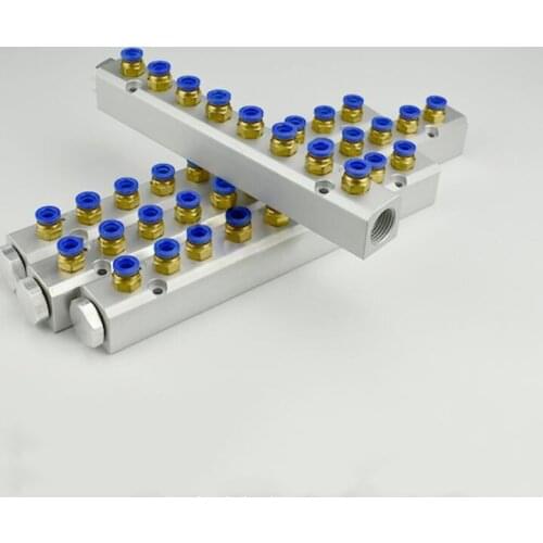 Compact Type 1/2" 1/4" BSP Female Thread 30x30mm Aluminium Pneumatic Air Manifold Block Splitter with 8mm Quick Couplers