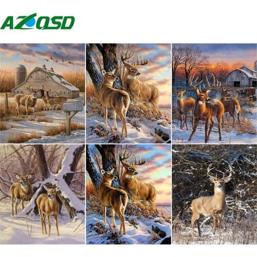 AZQSD Diamond Painting Winter Deer Cross Stitch Picture Of Rhinestones Needlework Diamond Embroidery Mosaic Animal Handmade Gift