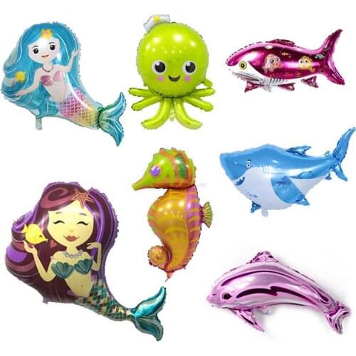 Large Mermaid Shark foil balloons wedding happy birthday balloon Baby Shower blue mermaid party decorations Boy Girl Gift Toys