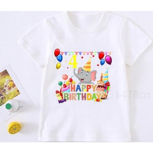 Kids Happy Birthday Elephant Number 1-10 Print T Shirt Animal Children Birthday Party Boy T-shirts Boy&Girl Funny Gift Tshirt