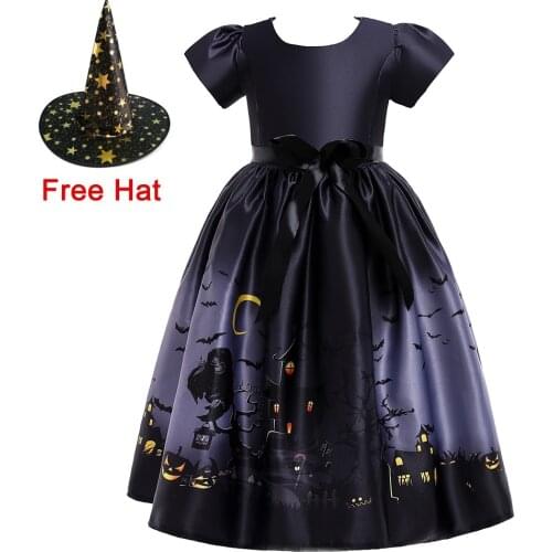 Halloween Girl Dress with Hats Pumpkin Costumes For Kids Vampire Clothing Party Birthday Dress Cosplay Christmas Princess Clothe