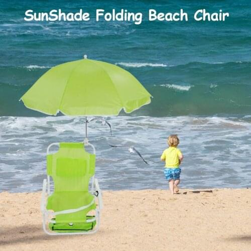 Kids Folding Recliner Chair with Removable Umbrella Sunshade Beach Chair for Outdoor Camping