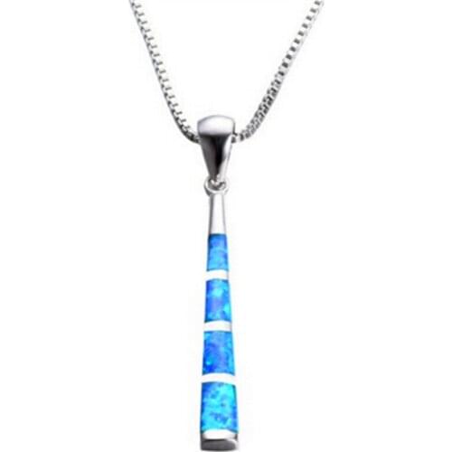 New Hip Hop Silver Color Blue Opal Long Chains Necklaces for Women Hiphop Baseball Bat Pendant Necklace Men Punk Jewelry Gift
