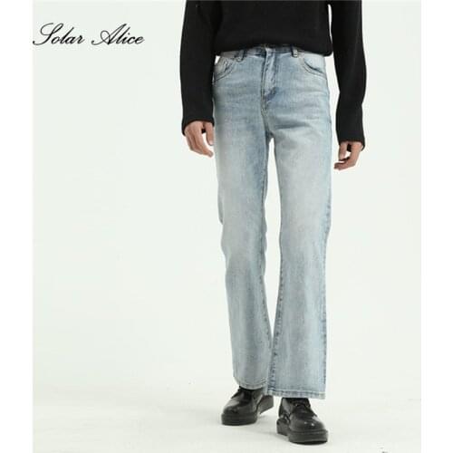 Free shipping 2021 mens spring and autumn new micro flared jeans mid-rise non-stretch casual pants