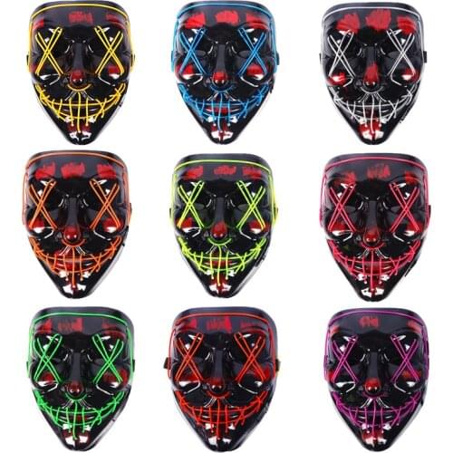 Halloween Glowing Mask Demon Slayer Neon LED Mask Light Glow In Dark for Cosplay Costume DJ Party Adult Children Bar Decor Prop