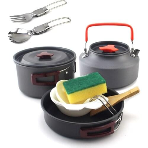 Outdoor camping pot cooker portable combination Cookware picnic barbecue supplies for 2-3 person