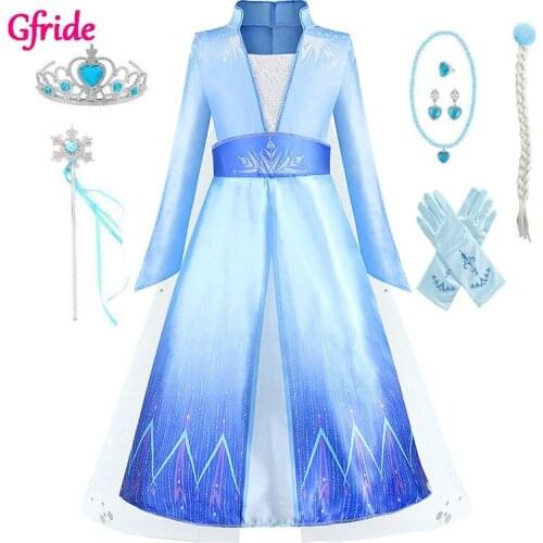 Girls Costume for kids Princess Dress Up cartoon Costume Cosplay Fancy Party Dresses With Long Cape Halloween Clothes Snow Queen