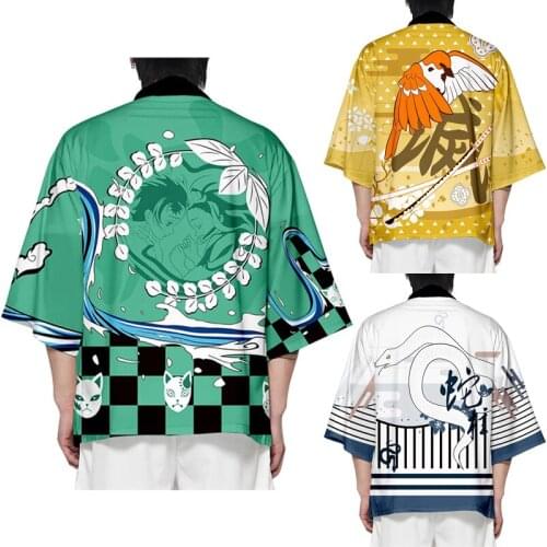 Demon Slayer Cospaly Costume Kimetsu no Yaiba 3D Printing Coats Kamado Tanjirou Kimono Agatsuma Zenitsu Tops Jackets Kids