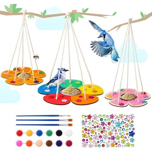 Creative Wooden Bird Feeders Set Childrens DIY Painting Graffiti Crafts for Home Garden Courtyard GQ