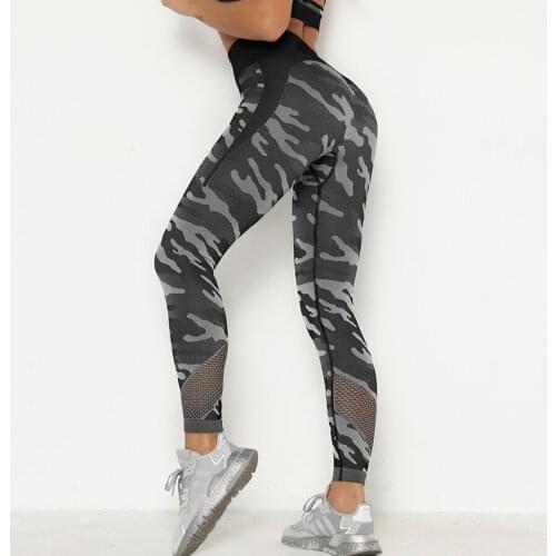 BINAND Camo Seamless Sports Leggings Women Push Up Fitness Pants High Waist Running Leggings Slim Gym Legging Hollow Yoga Pants