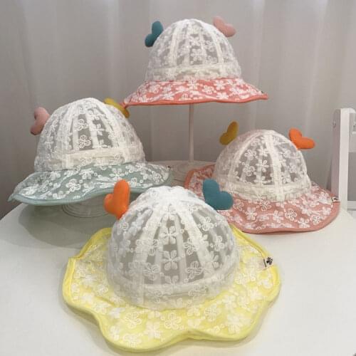 Summer Child Hat Boy Girl Outdoor Sun Hat With 3D Heart Pattern Fisherman Hat Beach Caps Bucket Hat Mesh Cloth UV Protection