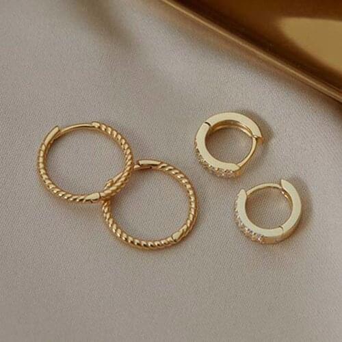 2021 New Design Thread Triangle Zircon Crystal Small Hoops Sets Gold Chain Earrings for Women Twist Beads Fashion Jewelry