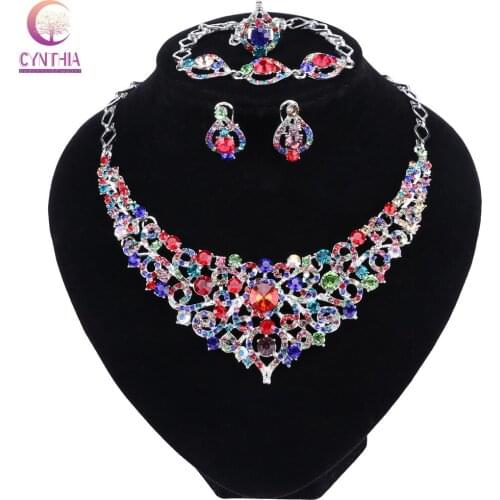 Bridal Jewelry Sets Wedding Engagement Necklace Earring Bracelet Ring for Bride Party Costume Accessories Indian Jewellery Set