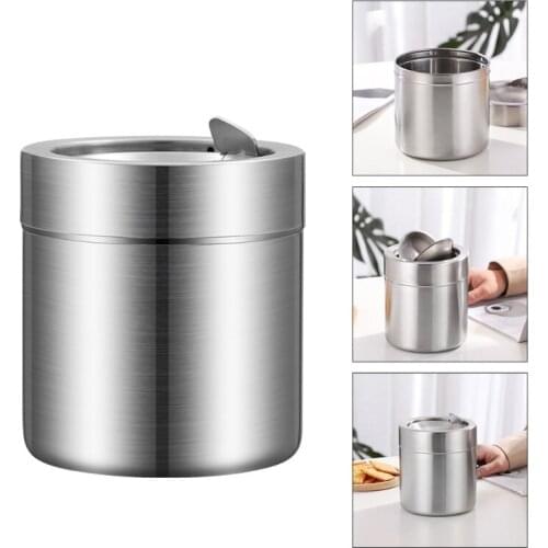 Stainless Steel Desktop Trash Can Ashtray Simple Cylinder Shape Small Household Q0KA