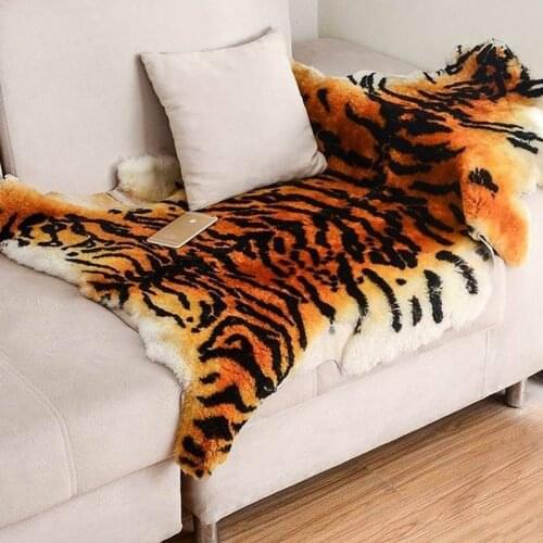Natural sheep Fur Wool dyeing Copy Tiger Fabric Soft Fluffy sheep Winter Warm Leather For DIY Apparel Decoration Supplies