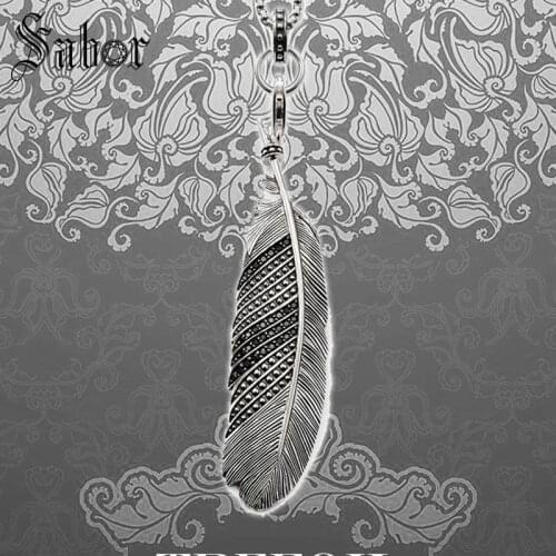Link Chain Necklace Black CZ Feather , Fashion silver color Jewelry Collar Punk Gift For Men Women Boy Girls 2019 thomas