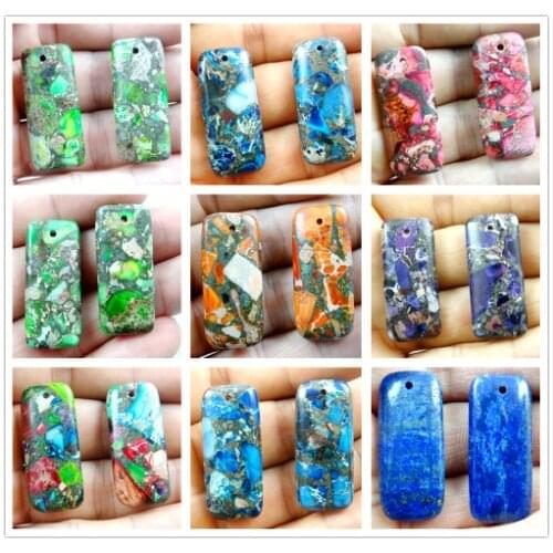 Natural Quartz Crystal Marine sedimentary stone rectangle mixed pendant for diy jewelry making necklace Accessories4pcs