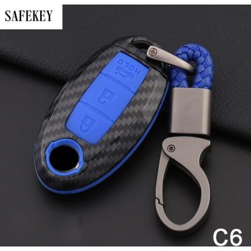 Carbon Fiber Silicone Car key Chain Cover For Nissan Qashqai X-trail Murano Maxima Altima Juke QUEST Livina Tiida Nismo Fob Case