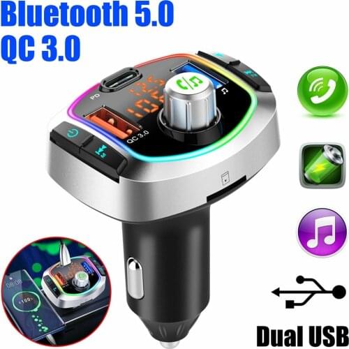 Led Backlit Bluetooth Fm Transmitter Car Mp3 Tf/u Disk Player Handsfree Car Kit Adapter Dual Usb Qc 3.0+pd Type C Fast Charger